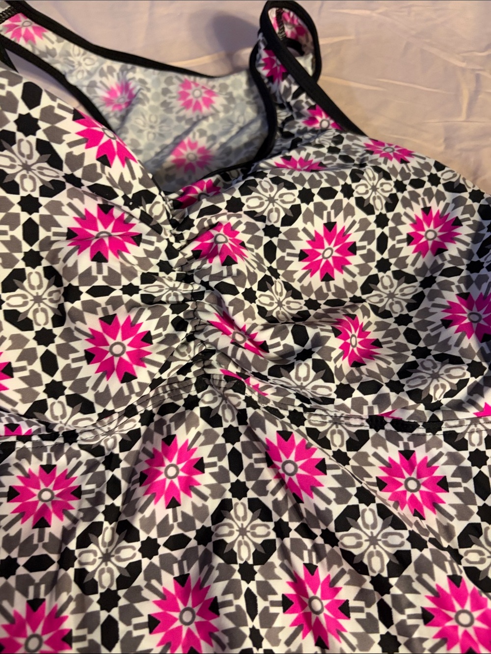 Pink & Black Floral Geometric Tankini Top - Picture 3 of 5